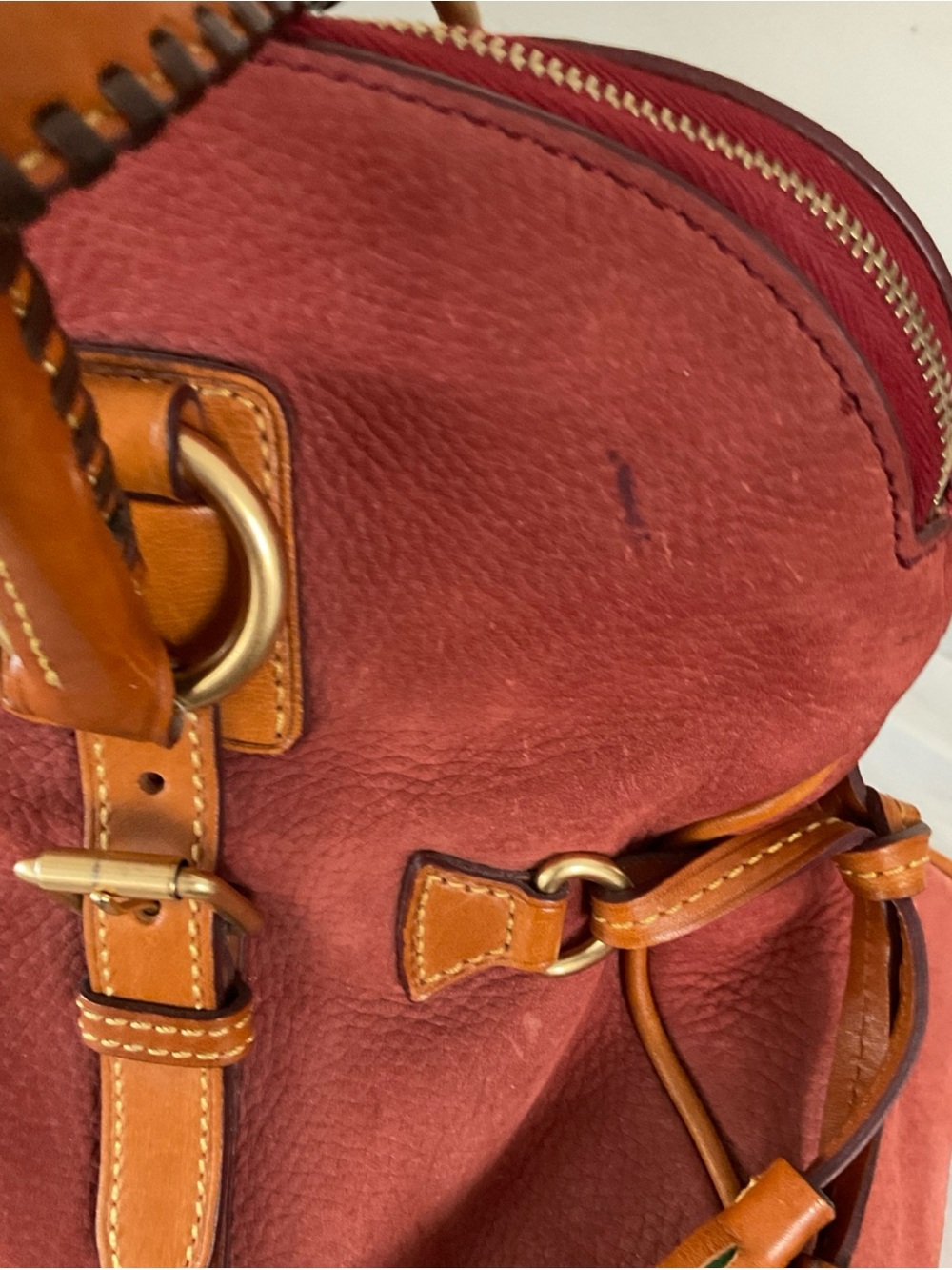 Dooney & Bourke Domed Nubuck Double Handle Satchel In Red-Brown Color - Picture 6 of 16